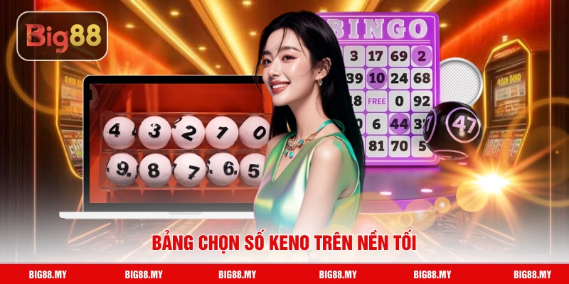 Bảng chọn số keno trên nền tối