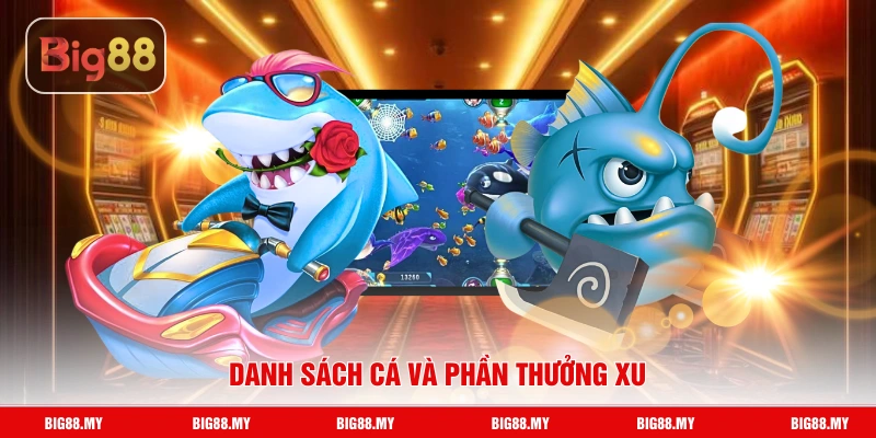 Danh sách cá và phần thưởng xu